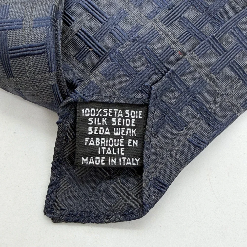 Vintage Chanel Paris Silk Tie Navy Blue Woven Basketweave Pattern Made in Italy